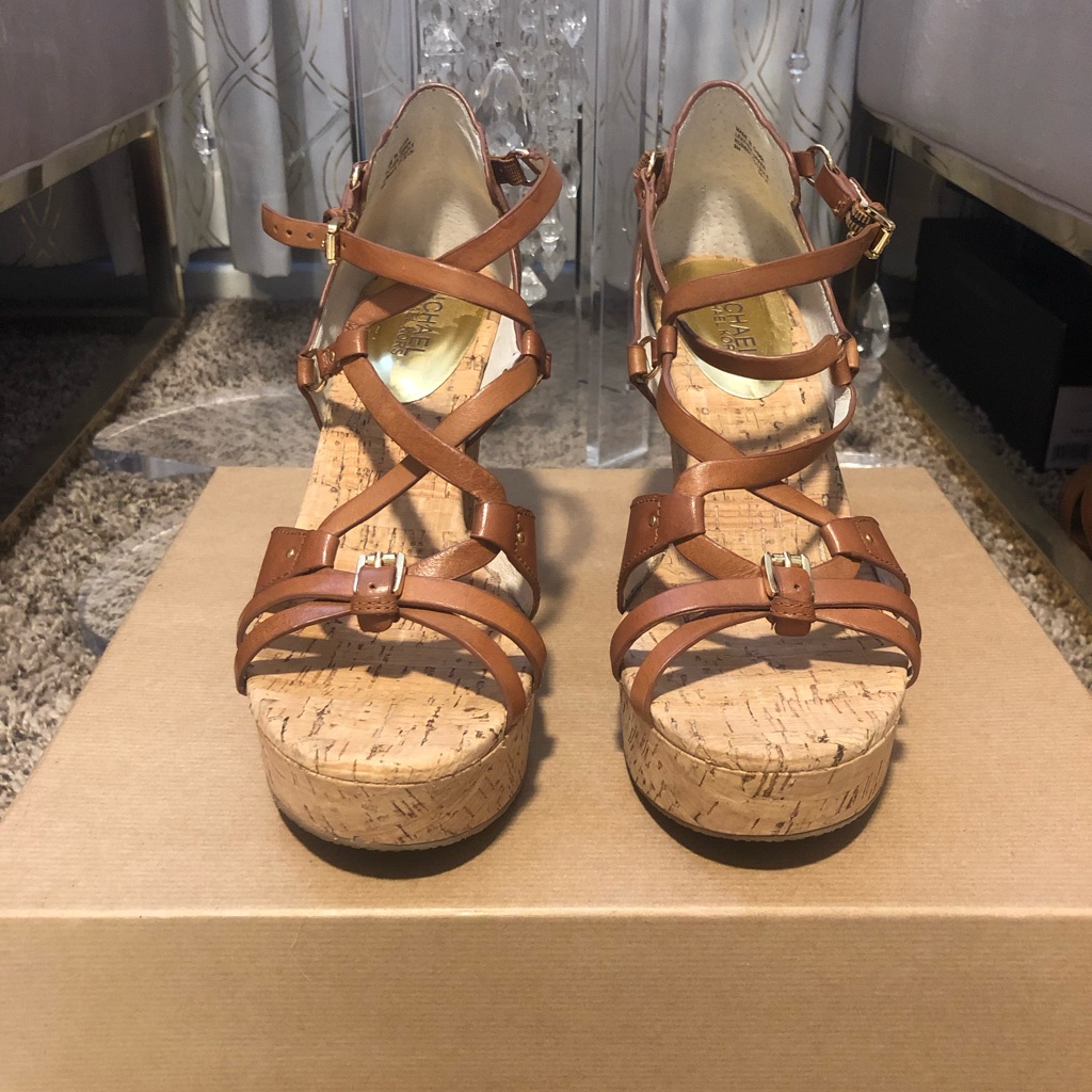Michael Kors Cyndi Cork Wedge Sandal Sz 8